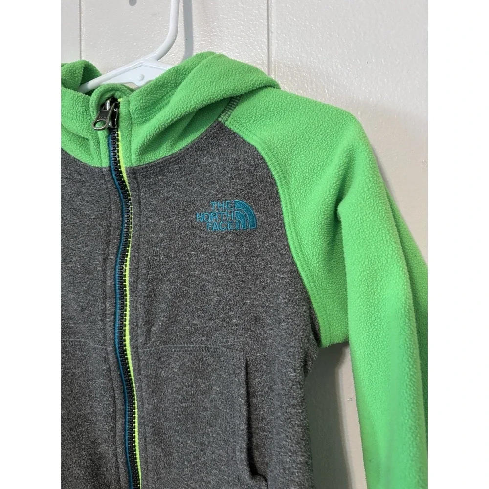 The North Face Toddlers Boy 2T Fleece Jacket Zip Green Gray Blue Pockets Hooded‎